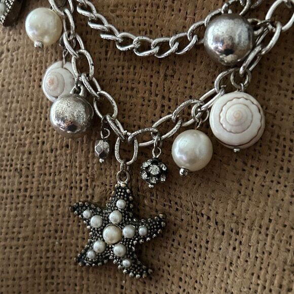 Premier Silver Layered seashore Necklace with Pearl Accents - Picture 3 of 7
